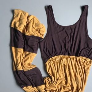 BOUTIQUE Boho Color Block High Waist Scoop Neck Full Length Mustard Maxi Dress